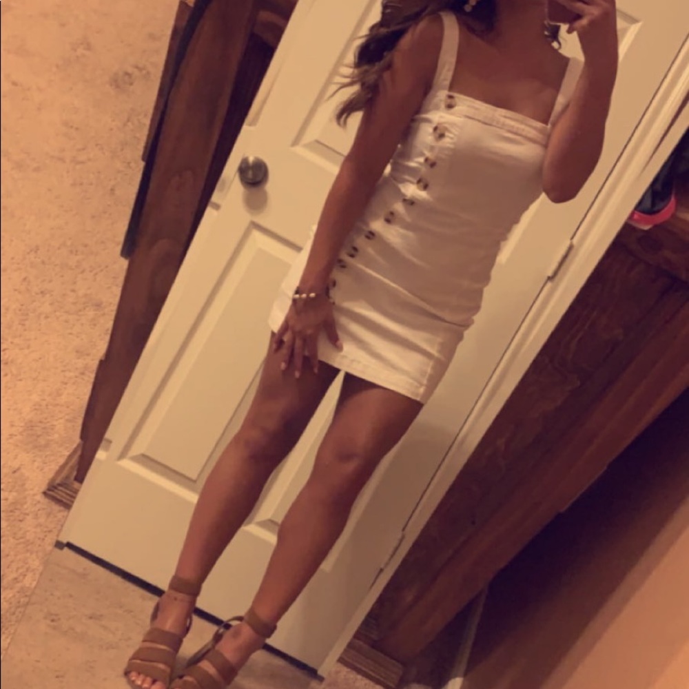 White Denim button Mini Dress